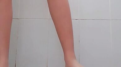 Sister masturbates with a dildo and white juice flows out