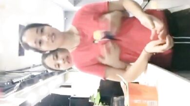 My sister was on a video call with her boyfriend. Suddenly she lifted up my sister's clothes, and her breasts were exposed. She asked her boyfriend whose breasts were prettier, mine or mine.