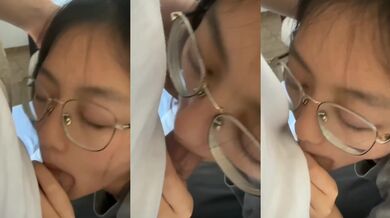 Innocent glasses girl blowjob