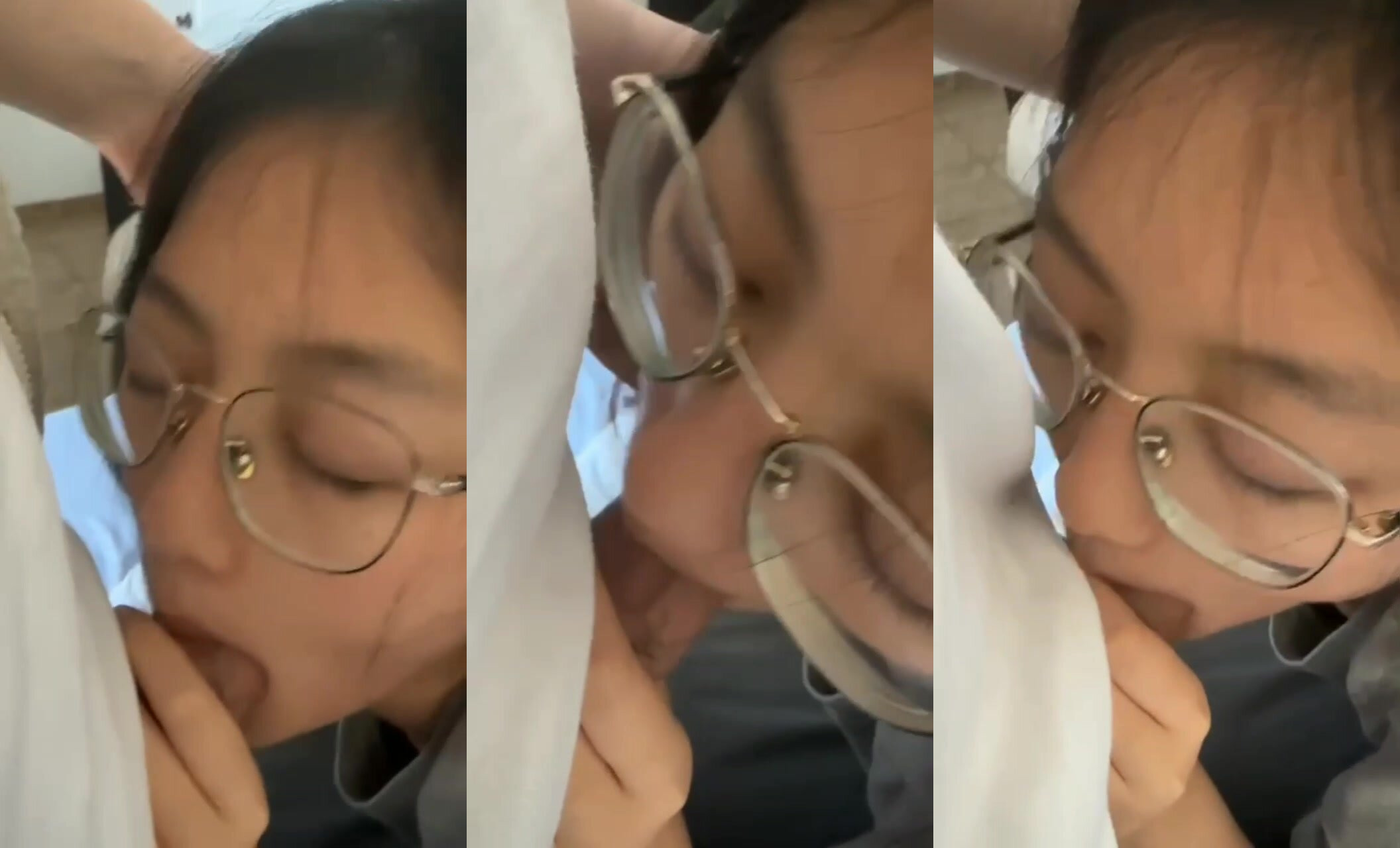 Innocent glasses girl blowjob