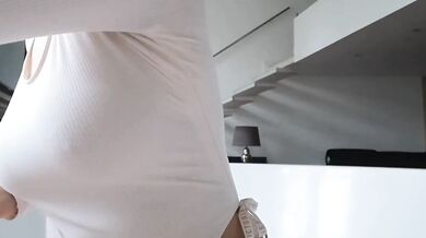 Swimsuit big tits girl masturbates before taking a bath