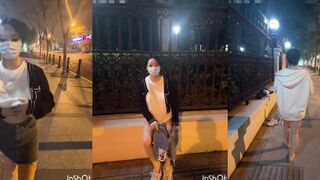 深夜上海街頭戶外大膽露出，小姐姐大眼睛水靈靈超有氣質，便利店脫光光露白虎茓
