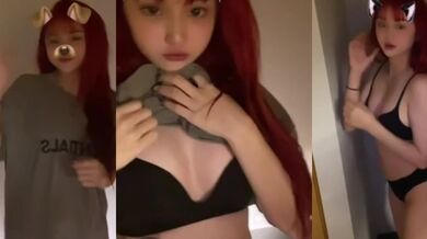 Hot girl with dyed hair strips to seduce
