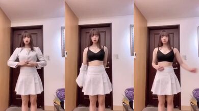 Long-legged high school student stripping and taking selfies