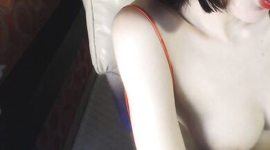 Japanese girl rubs lubricant and masturbates and moans