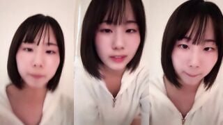Cute squint girl flashes and flirts