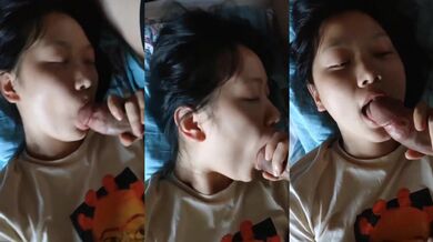 Cute and flirty girl gives a blowjob