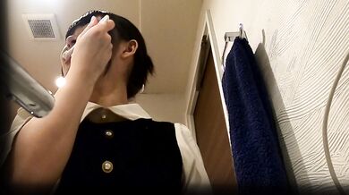 Innocent beauty grows up: Secret shower footage of Mei stretching and washing up in front of the mirror