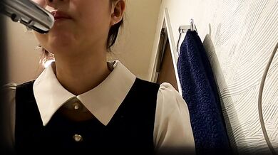 Innocent beauty grows up: Secret shower footage of Mei stretching and washing up in front of the mirror