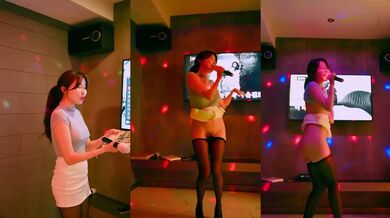 韓模が歌いながら踊る