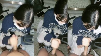 Korean Girl Enjoys a Treat on the Staircase