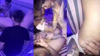 Five Tattooed Guys Stretch Her Tight Hole