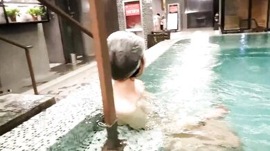 Bathroom Peek at Unaware Girl with Perky Breasts