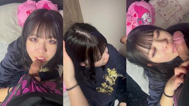 Japanese Girl with Purple Hair Performs Oral Sex
