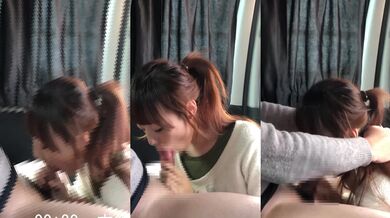 [ロングヘア]貧乳ポニーテール専門學生の車内フェラ