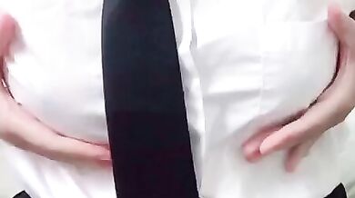 Beautiful breasts female college student rubs nipples