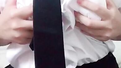 Beautiful breasts female college student rubs nipples