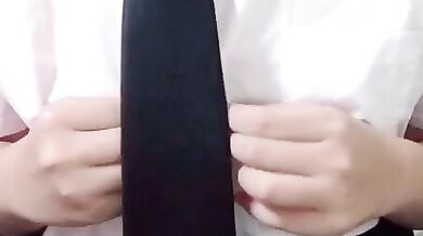 Beautiful breasts female college student rubs nipples