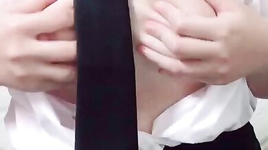 Beautiful breasts female college student rubs nipples