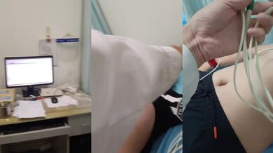 Junior high school sister doing an electrocardiogram