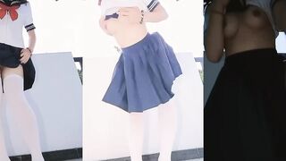 JK少女陽台震動棒自慰