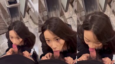 Beautiful secretary eats boss's cock in toilet