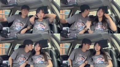 反差可愛妹子車上調情