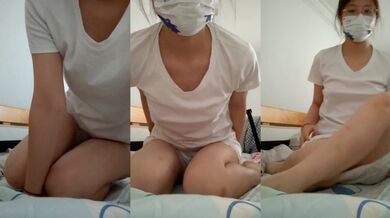 Glasses slut stripping on the bed 1