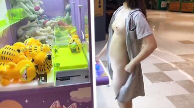 娃娃機前露出調教