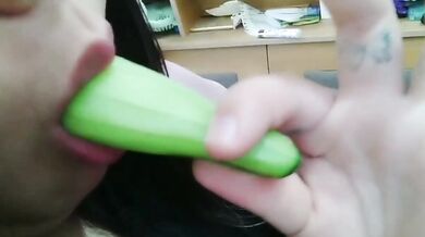 D cup bitch blowjob cucumber milk masturbation