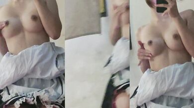 Vietnamese big tits glasses girl 4-maid seduces in the mirror