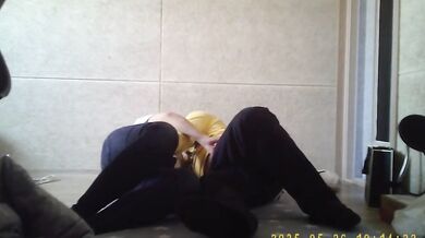 Korean fat guy and his female secretary have sex at home and take selfies