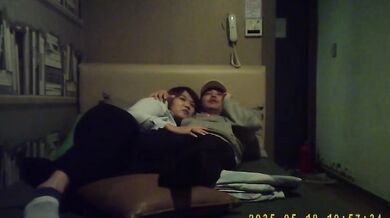 Korean fat guy and female secretary have sex in private room and take selfies