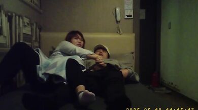 Korean fat guy and female secretary have sex in private room and take selfies