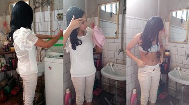 中国の女子生徒がお風呂に入り、無理やり写真を撮る