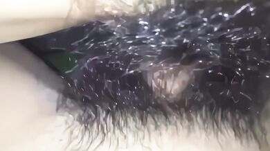 No condom fucking a small titted girl's hairy pussy