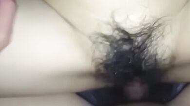 No condom fucking a small titted girl's hairy pussy